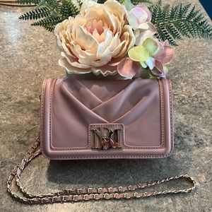BADGLEY MISCHKA Gold Pleated Crossbody Bag in Blush Pink NWOT